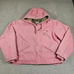 Carhartt Jacket Womens XL WJ141PKR Detroit Sherpa Lined Hooded Pink Zip Up Y2K